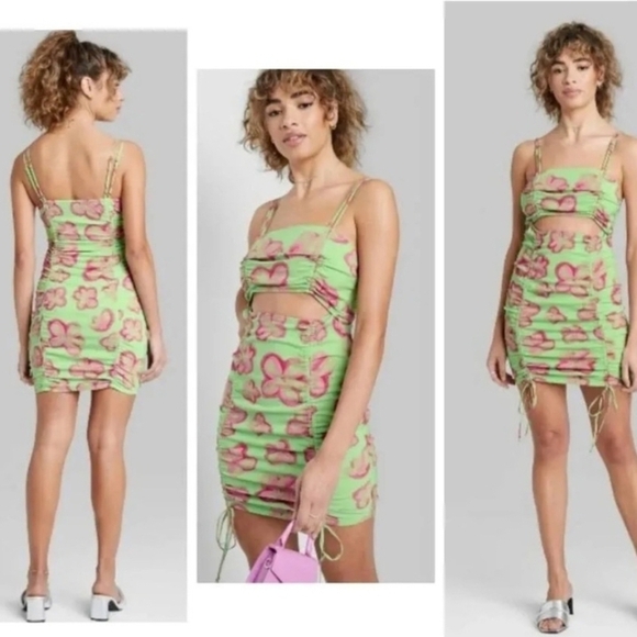 Wild Fable Women’s Green Cut Out Ruched Front Rayon Bodycon Dress Size Small - Picture 6 of 7